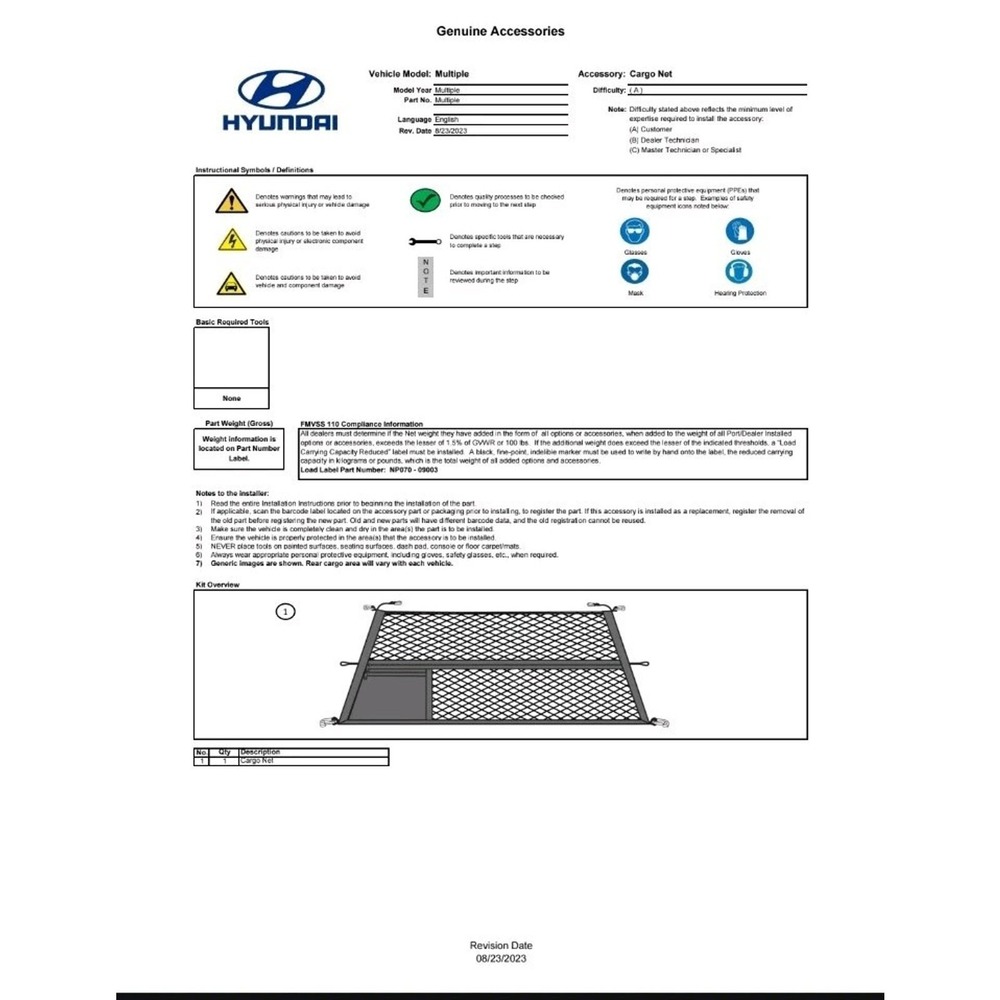 Hyundai Cargo Net OEM New Black Nylon Trunk Organizer Genuine Accessory